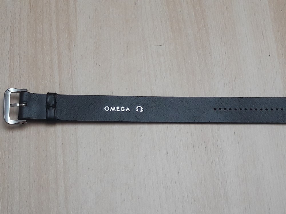 RARE 1950'S 16MM OMEGA ONE PIECE BAND STRAP WITH NUMERICAL SCALE