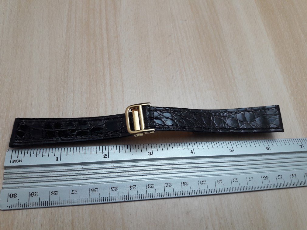 18MM BLACK LEATHER GOLD PLATED DEPLOYMENT CLASP REPLACEMENT FOR CARTIER 