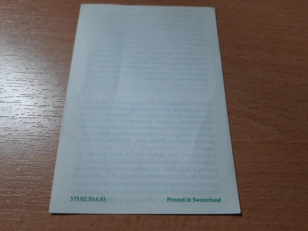 1985 Rolex Translation Guarantee Certificate Booklet paper Document 