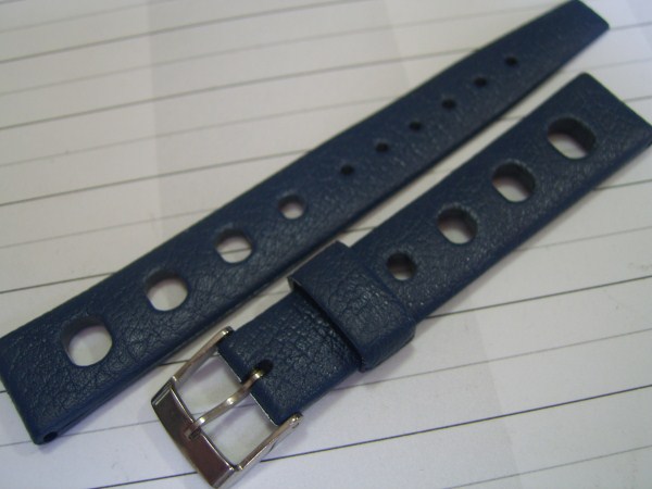 AUTHENTIC NOS 16MM SWISS TROPIC BIG HOLES BLUE  DIVER BAND STRAP STRAIGHT END