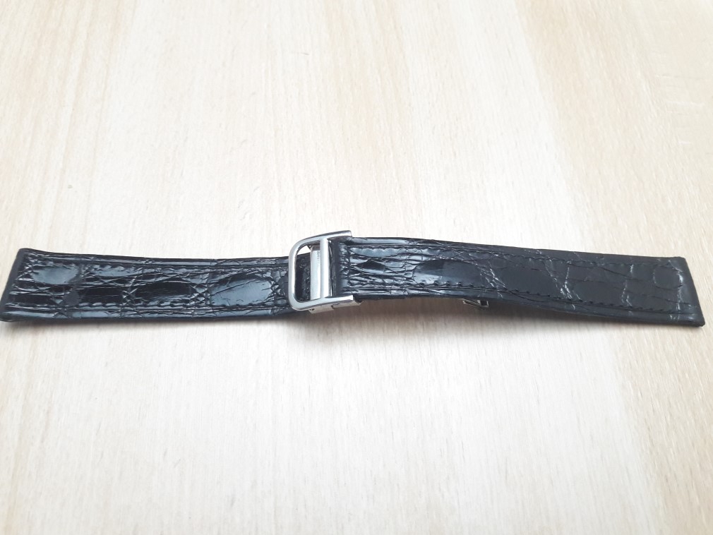 18MM BLACK LEATHER STRAP STEEL DEPLOYMENT CLASP REPLACEMENT FOR CARTIER 