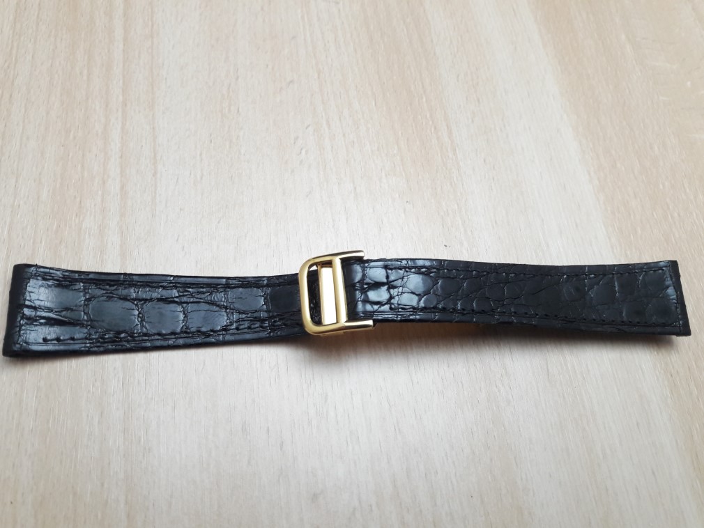 20MM BLACK LEATHER GOLD PLATED DEPLOYMENT CLASP REPLACEMENT FOR CARTIER 