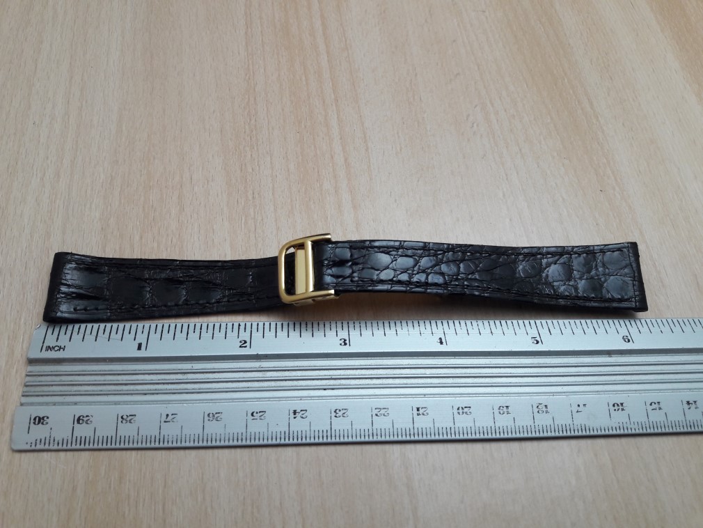 20MM BLACK LEATHER GOLD PLATED DEPLOYMENT CLASP REPLACEMENT FOR CARTIER 