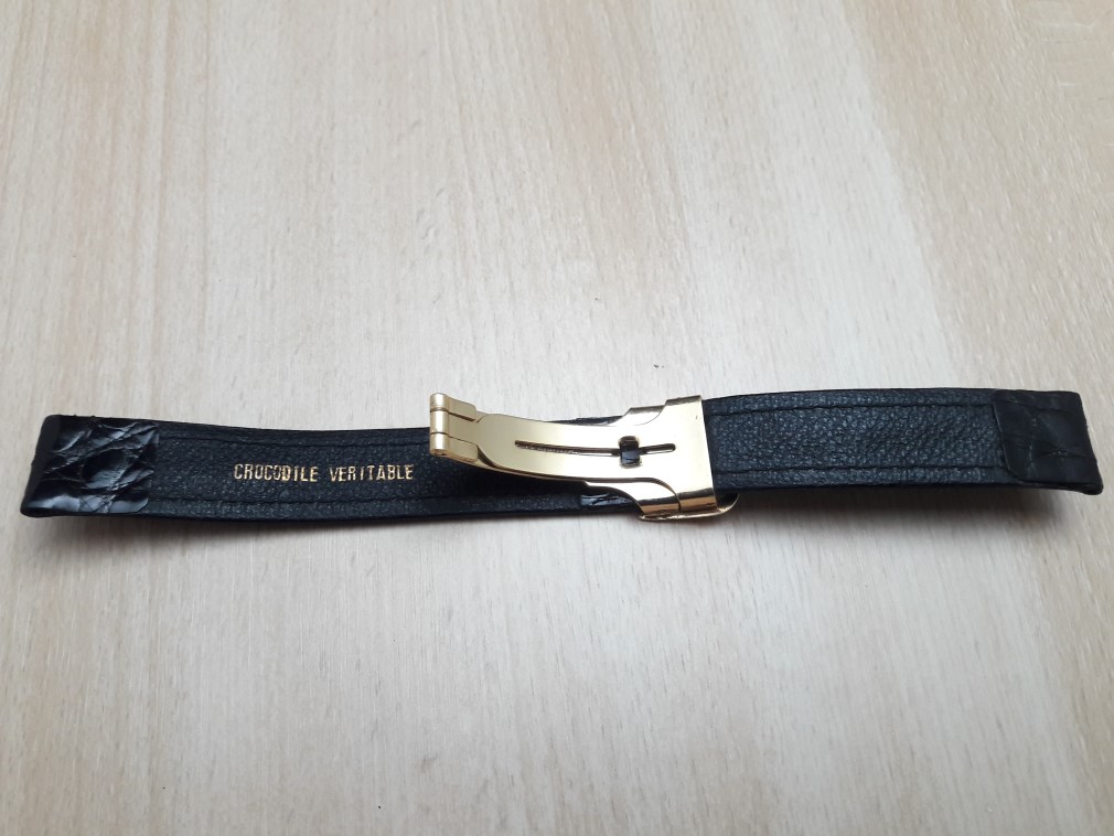 16MM BLACK LEATHER GOLD PLATED DEPLOYMENT CLASP REPLACEMENT FOR CARTIER 