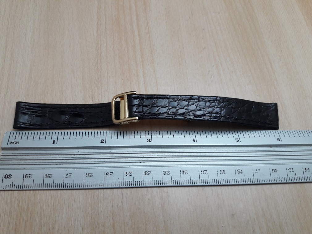 16MM BLACK LEATHER GOLD PLATED DEPLOYMENT CLASP REPLACEMENT FOR CARTIER 