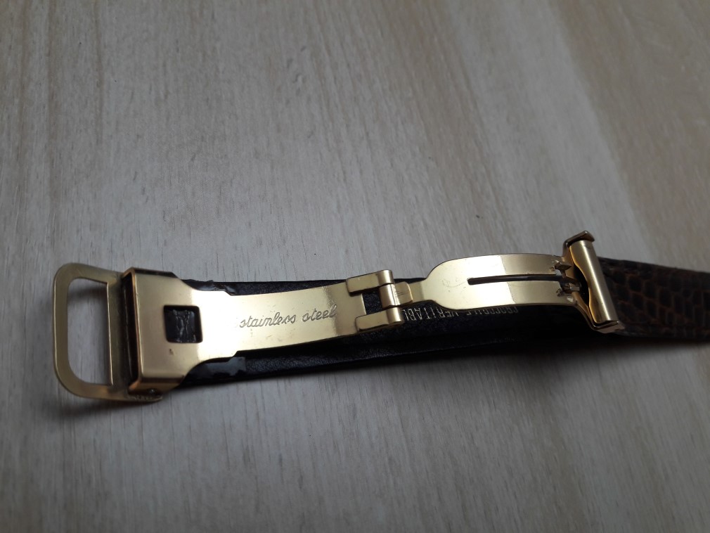 16MM BROWN LEATHER GOLD PLATED DEPLOYMENT CLASP REPLACEMENT FOR CARTIER 