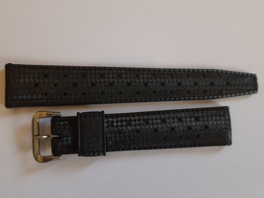 AUTHENTIC NOS 1960'S TROPIC 19MM SWISS BLACK BAND STRAP STRAIGHT END
