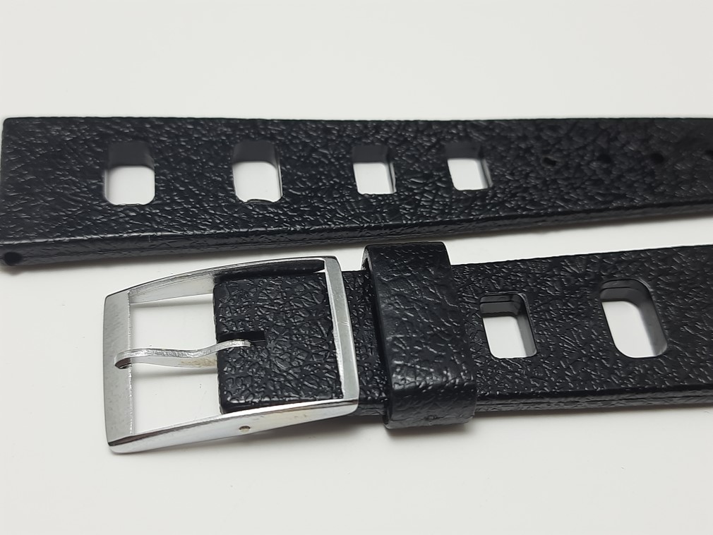 VINTAGE 1960's 20MM TROPIC STYLE BLACK RUBBER STRAIGHT END WATCH STRAP
