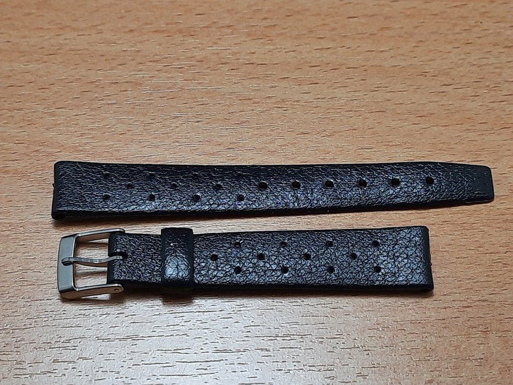 AUTHENTIC TROPIC NOS 14MM SWISS PERFORATED LADIES BLACK RUBBER BAND STRAP