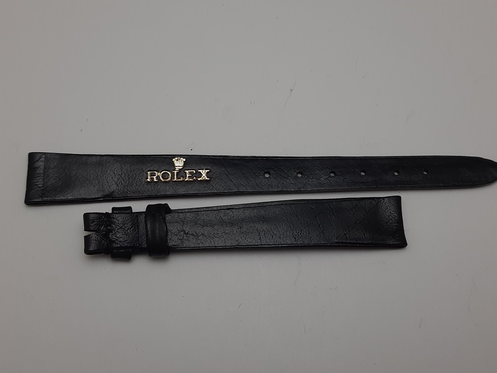 VINTAGE NOS 1960-70'S 11X8 MM ROLEX LADIES BLACK LEATHER BAND STRAP