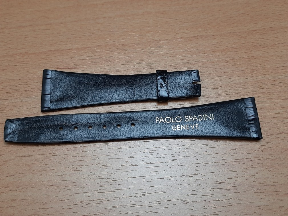 VINTAGE NOS 21X14 MM PAOLO SPADINI BLACK BABY CROCO SWISS LEATHER BAND 