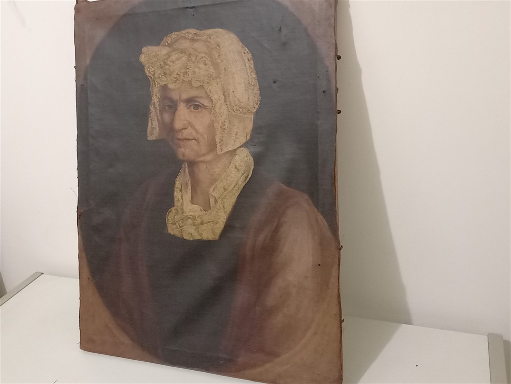 Real Museum 1300-1400 Medieval Masterpiece Oil On Canvas Old Woman Portrait 