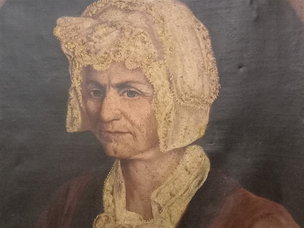 Real Museum 1300-1400 Medieval Masterpiece Oil On Canvas Old Woman Portrait 