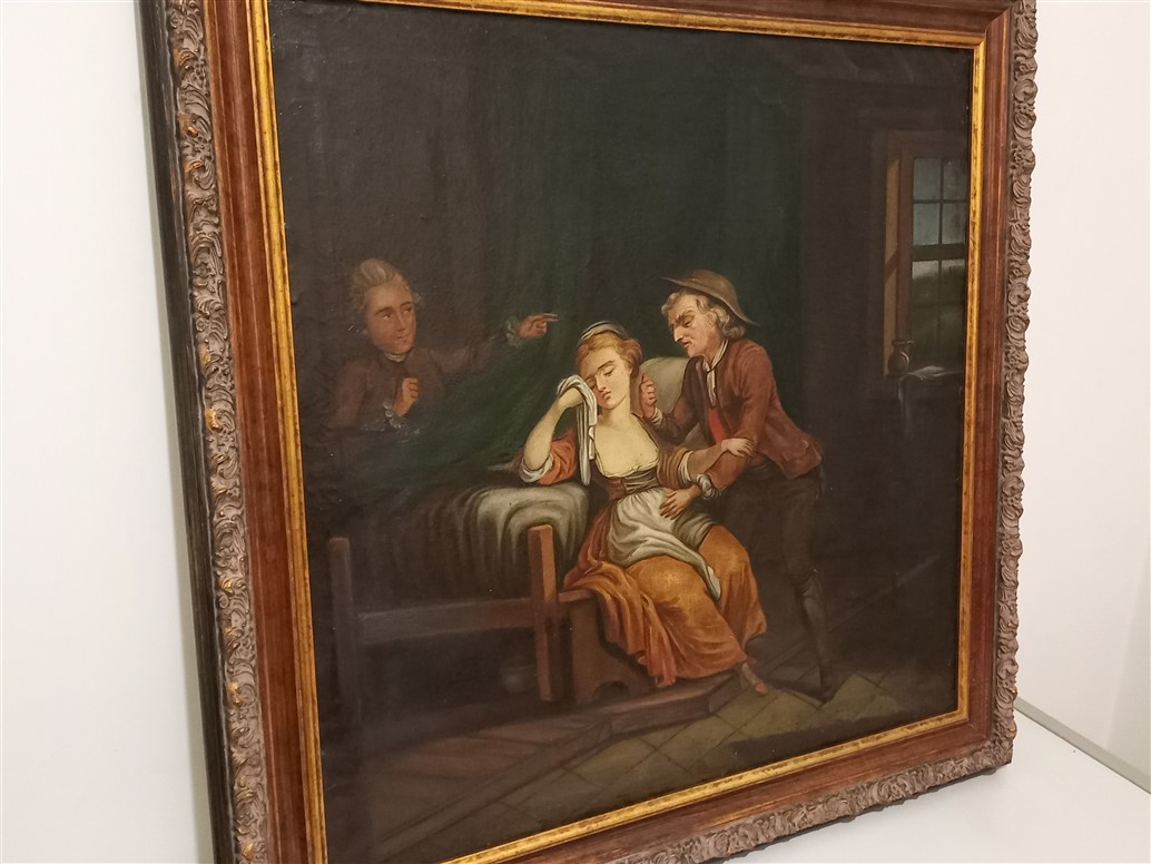 17th Century Romantic Scene Oil On Canvas Painting